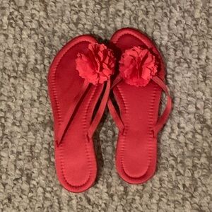 Bridal Party Coral Red Floral Slippers